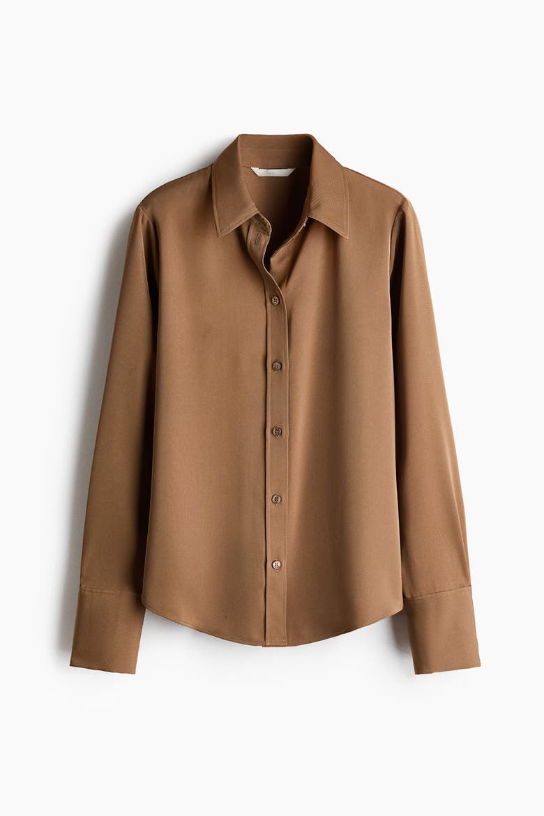 Long-sleeved Satin Shirt, Alternate, color, Dark beige