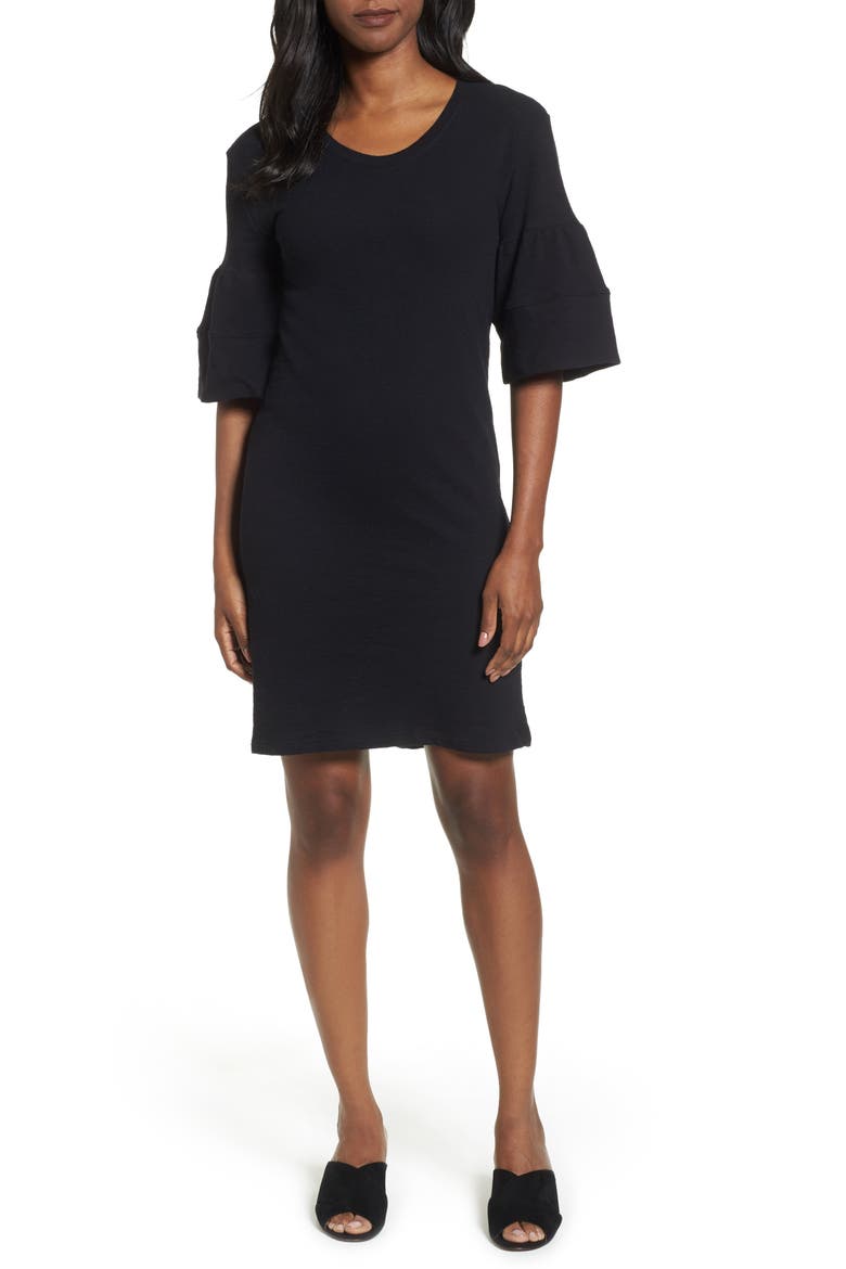 Ruffle Sleeve Knit Dress, Main, color, BLACK