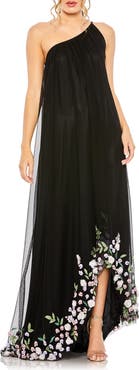 Mac Duggal One Shoulder Trapeze Embellished High Low Gown