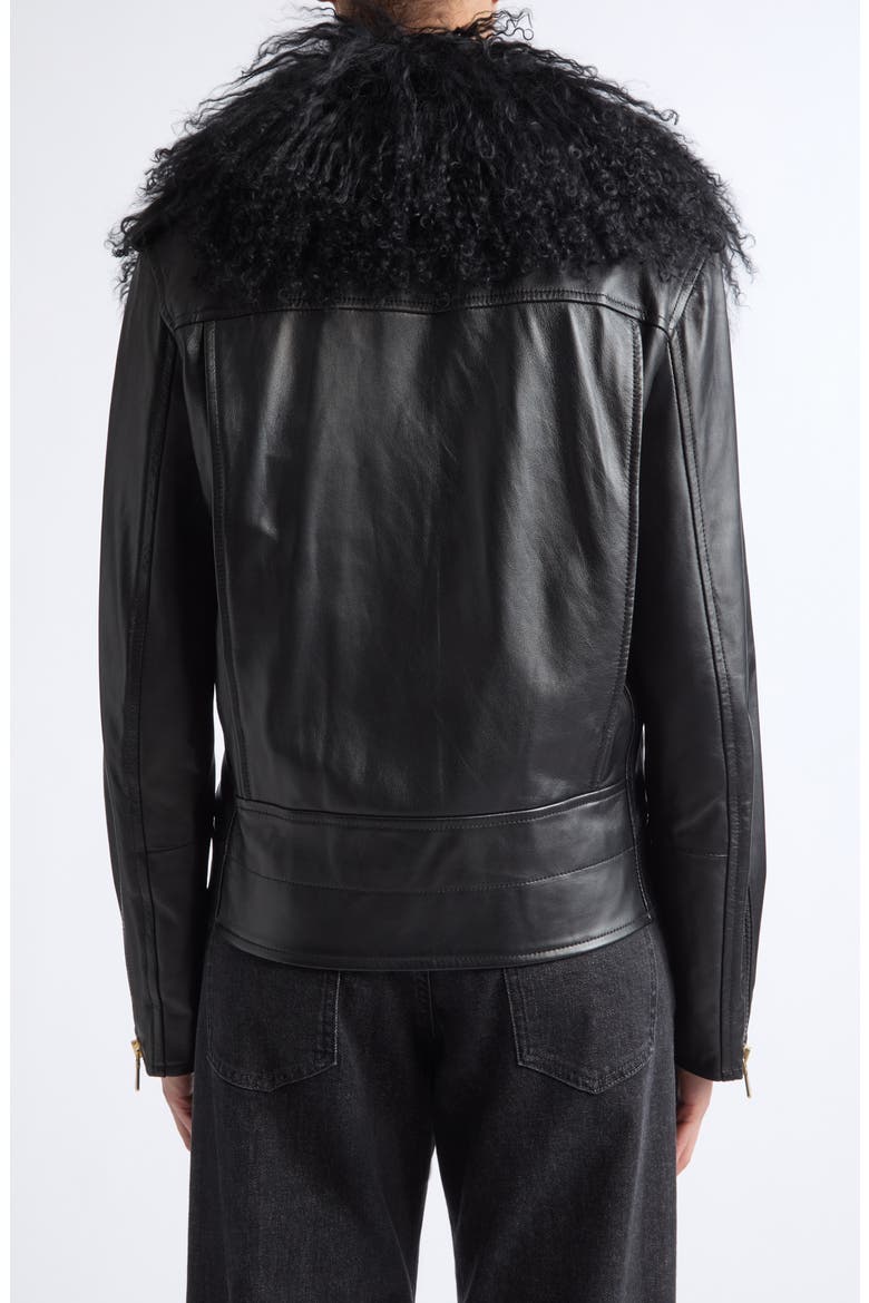 Genuine Shearling Collar Leather Biker Jacket, Alternate, color, 22 BLACK