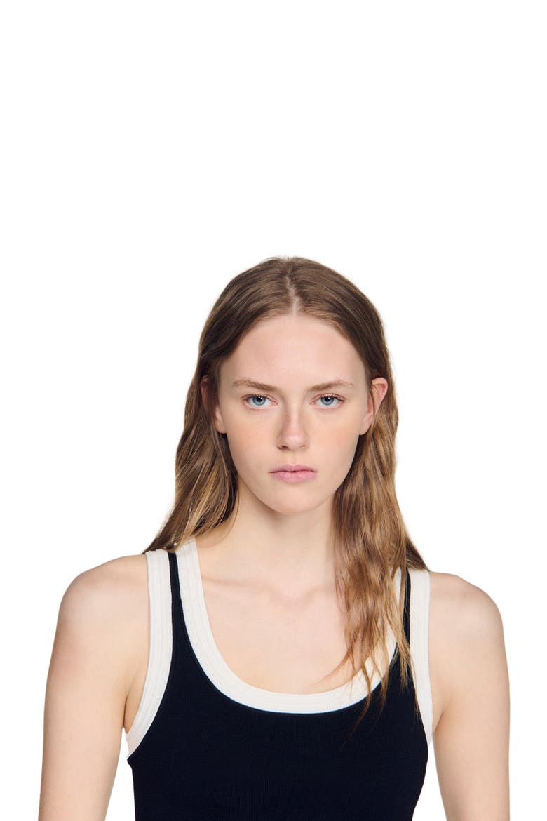 Two-tone cropped knit top, Alternate, color, Black