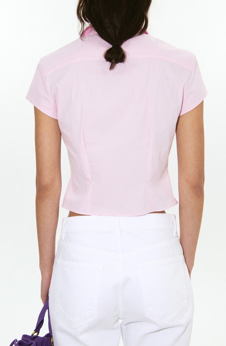 MANGO Featuring Hailey Bieber Gigi Short Sleeve Button-Up Shirt, Alternate, color, Light Pink