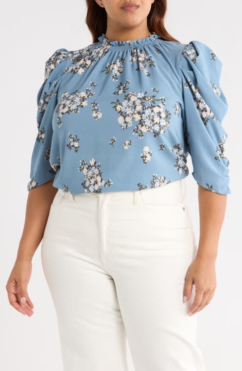 Moxi Floral Print Puff Sleeve Top (Plus)