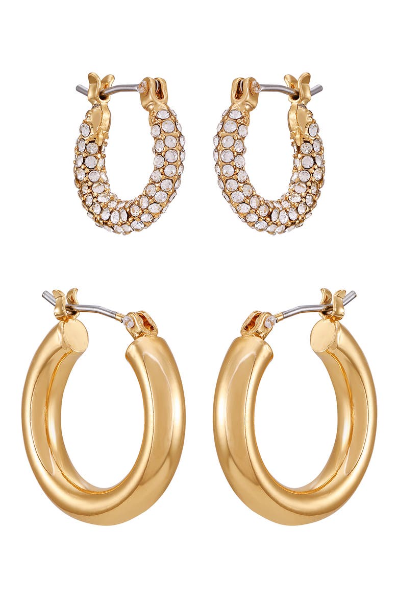 Set of 2 Assorted Hoop Earrings, Main, color, GOLD