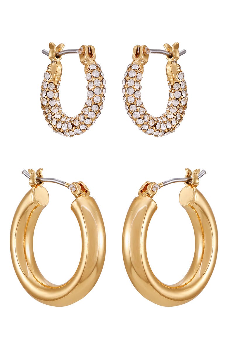 Vince Camuto Set of 2 Assorted Hoop Earrings, Main, color, Gold