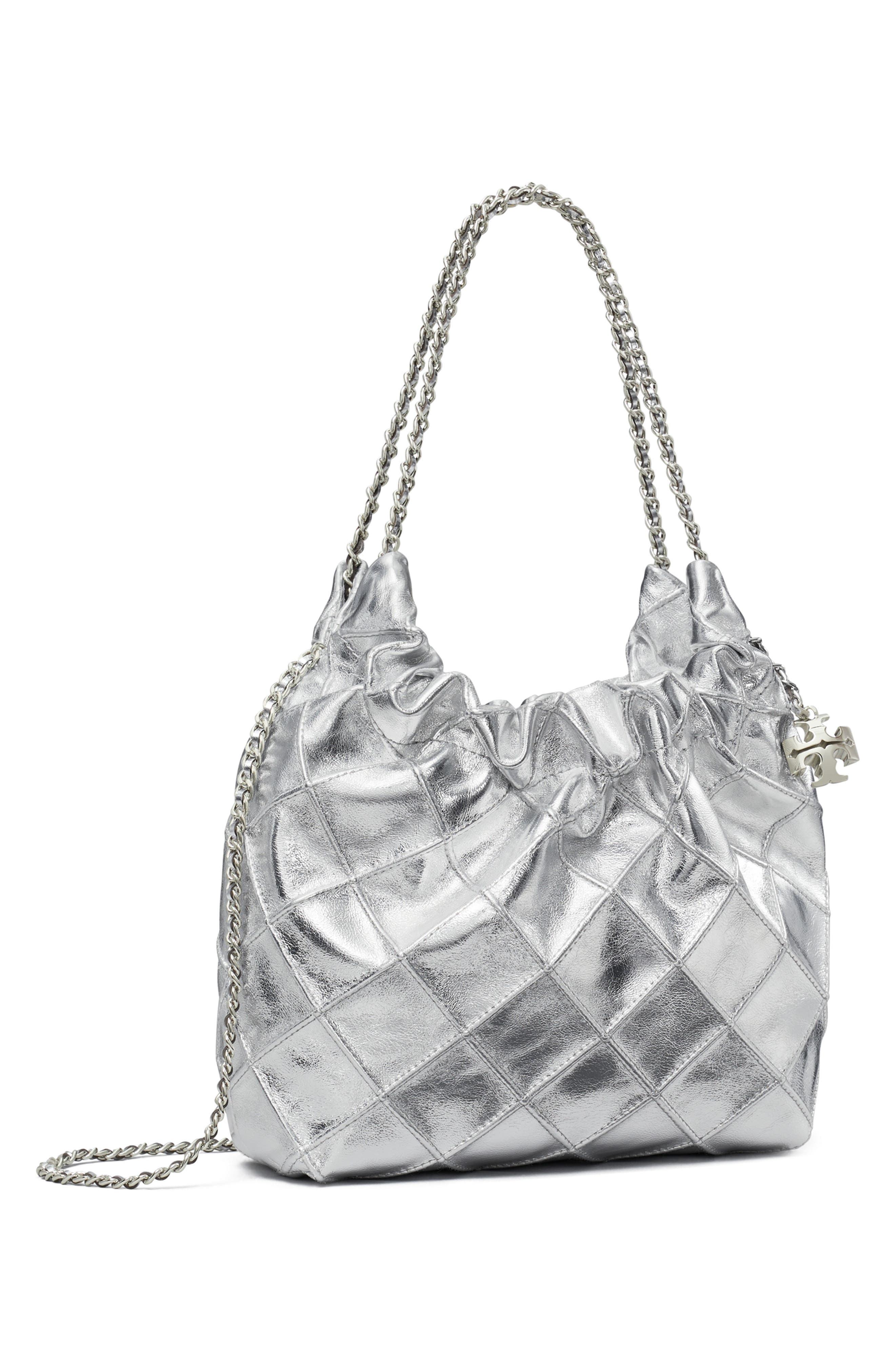 Mini Fleming Metallic Leather Hobo Bag, Alternate, color, SILVER