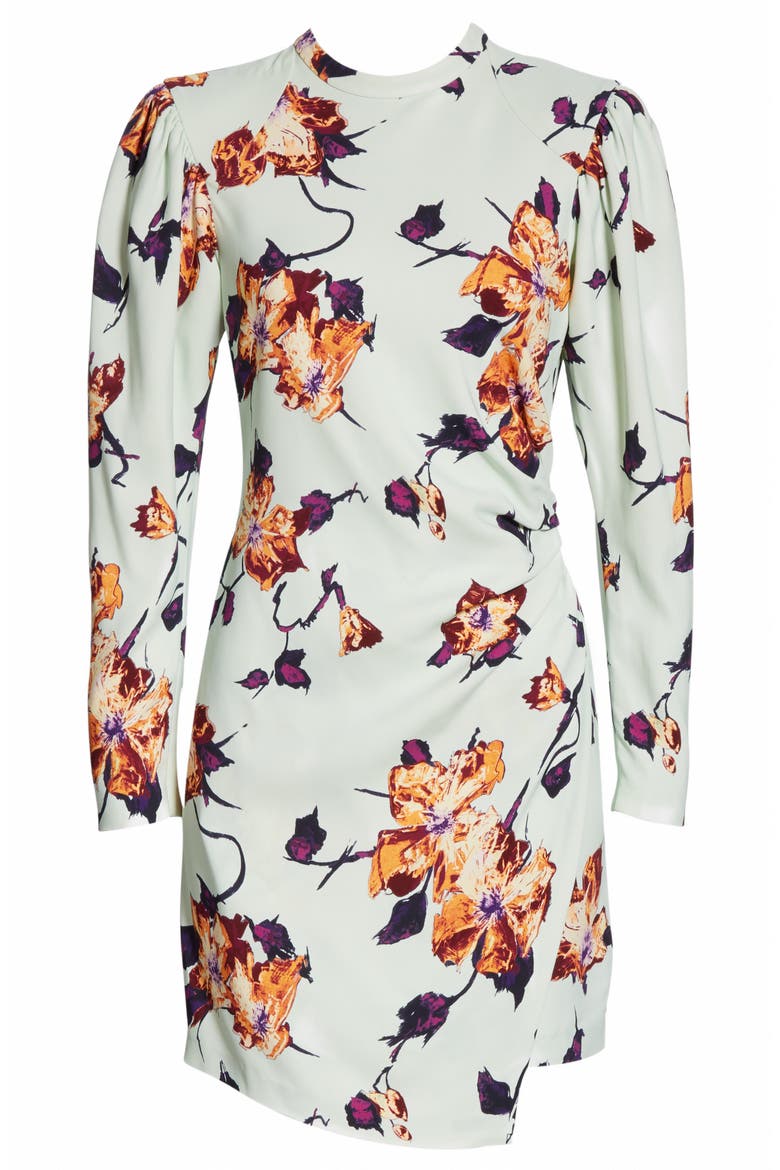 Jane Floral Leg of Mutton Long Sleeve Minidress, Alternate, color, MINT/ ORANGE