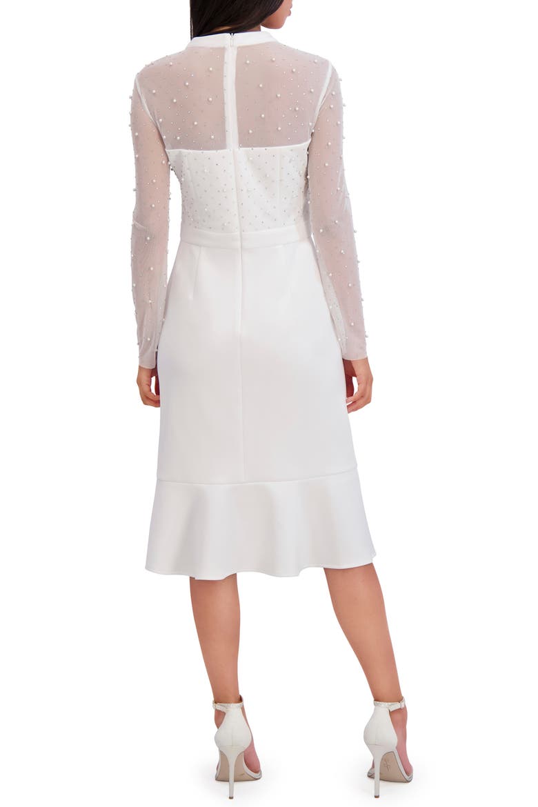 Embellished Illusion Long Sleeve Midi Dress, Alternate, color, IVORY