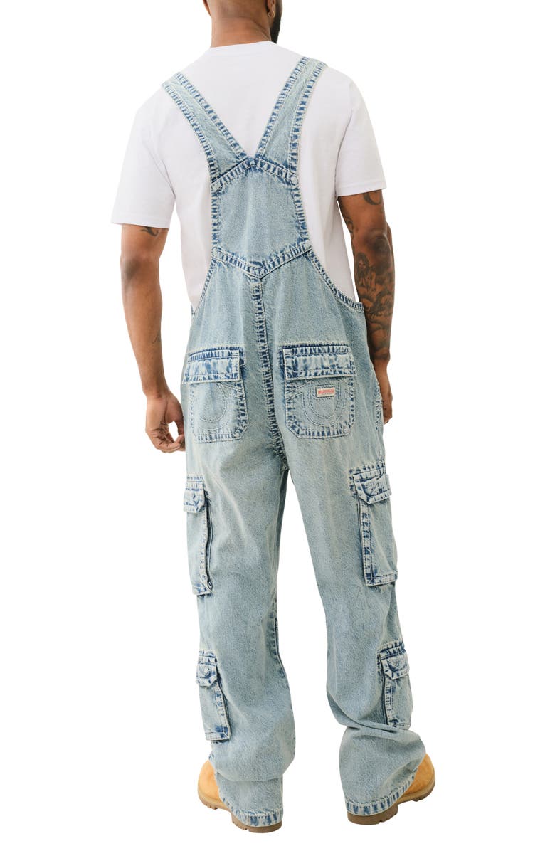 True Religion Baggy Denim Cargo Overalls, Alternate, color,