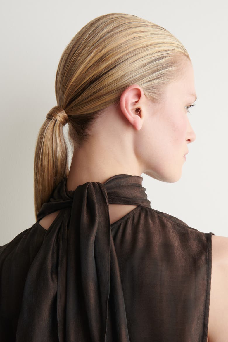 Animal-jacquard Scarf-detail Blouse, Alternate, color, BROWN / ANIMAL EFFECT