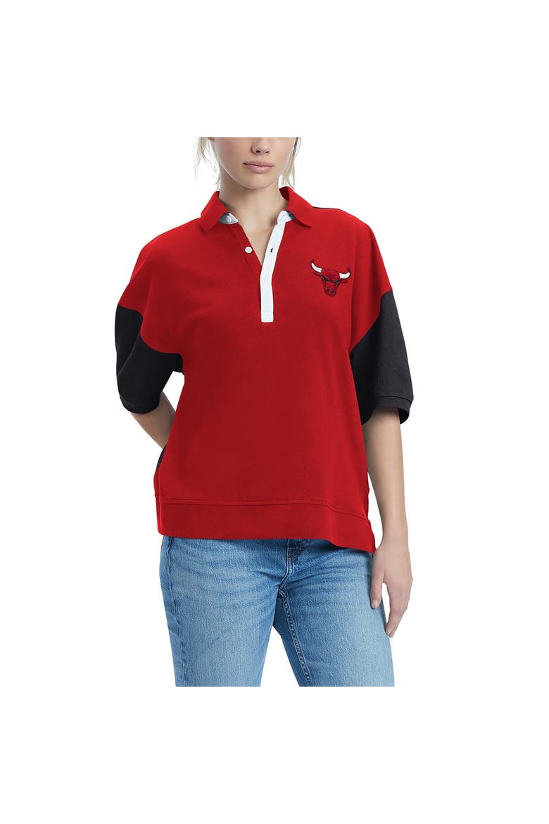 Women's Tommy Jeans Red Chicago Bulls Taya Puff Sleeve Pique Polo Shirt, Main, color, Red