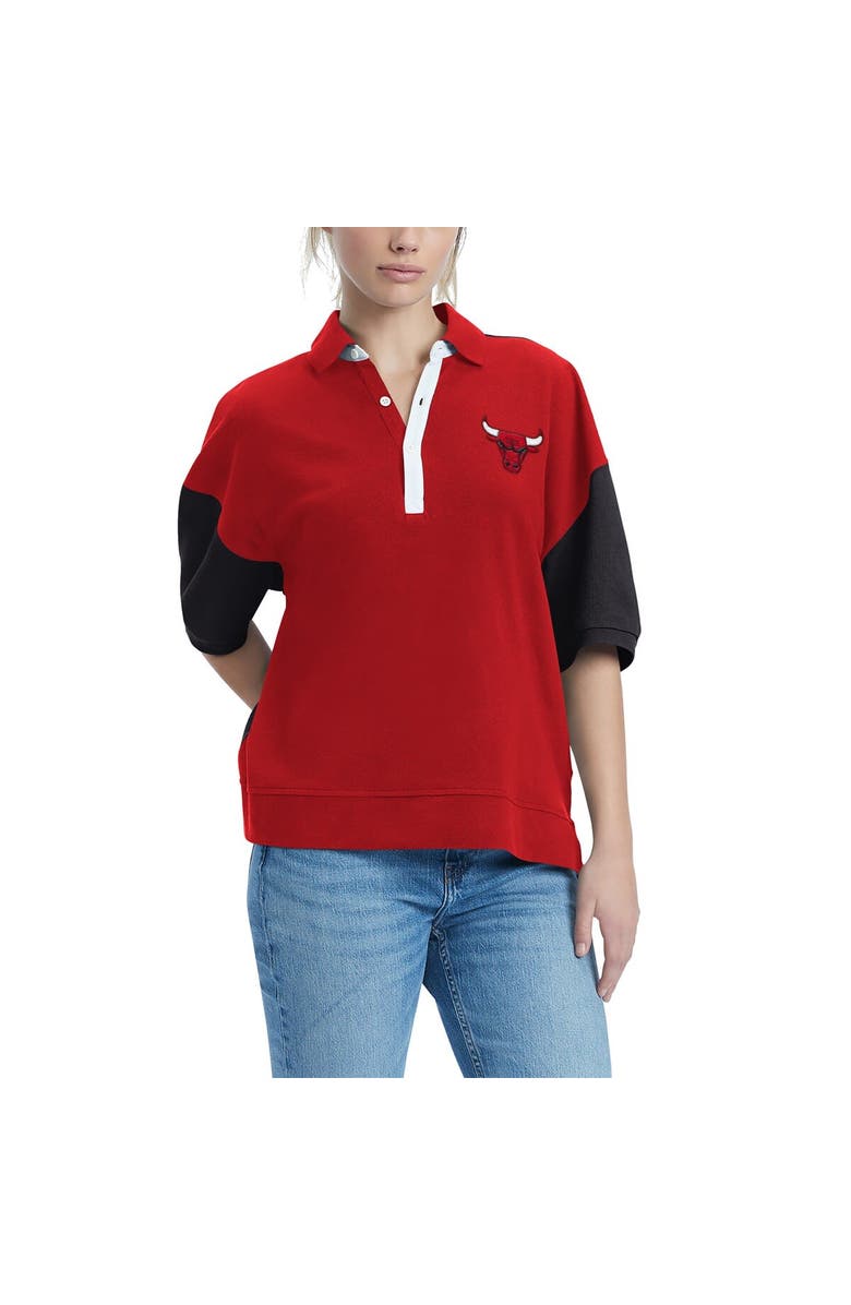 TOMMY JEANS Women's Tommy Jeans Red Chicago Bulls Taya Puff Sleeve Pique Polo Shirt, Main, color, Red