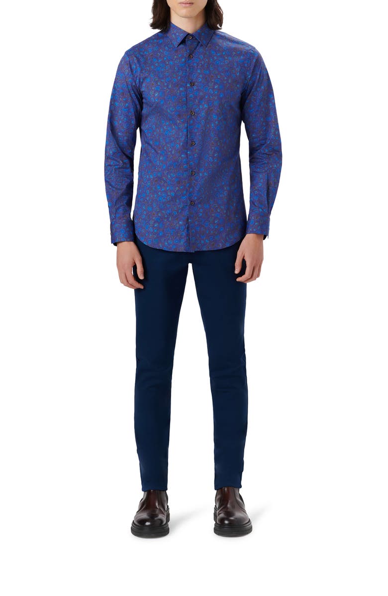 Bugatchi Shaped Fit Geo Print Stretch Cotton Button-Up Shirt, Alternate, color,