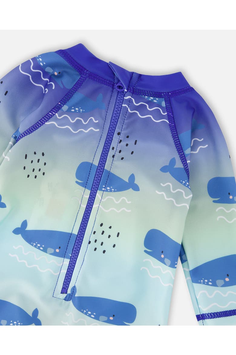 One-Piece Long Sleeve Whale Print Rashguard, Alternate, color, Blue Whale Print