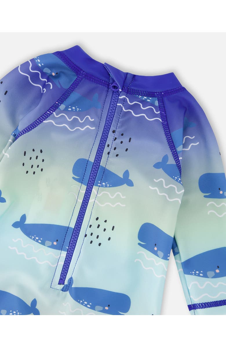 Deux par Deux One-Piece Long Sleeve Whale Rashguard, Alternate, color, Blue Whale Print