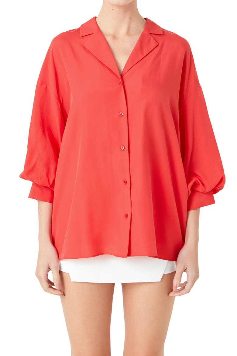Blouson Sleeve Button-Up Shirt, Alternate, color, RED