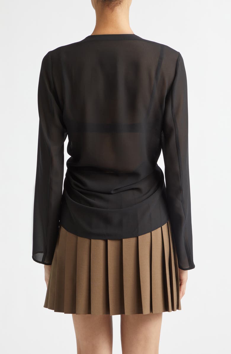 MM6 Maison Margiela Gathered Sheer Chiffon Zip Top, Alternate, color, Black