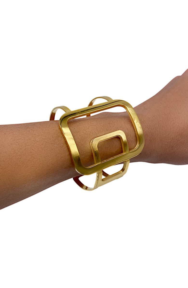 Adornia 14K Gold Plated Sculptural Water Resistant Cuff Bracelet, Alternate, color, Yellow