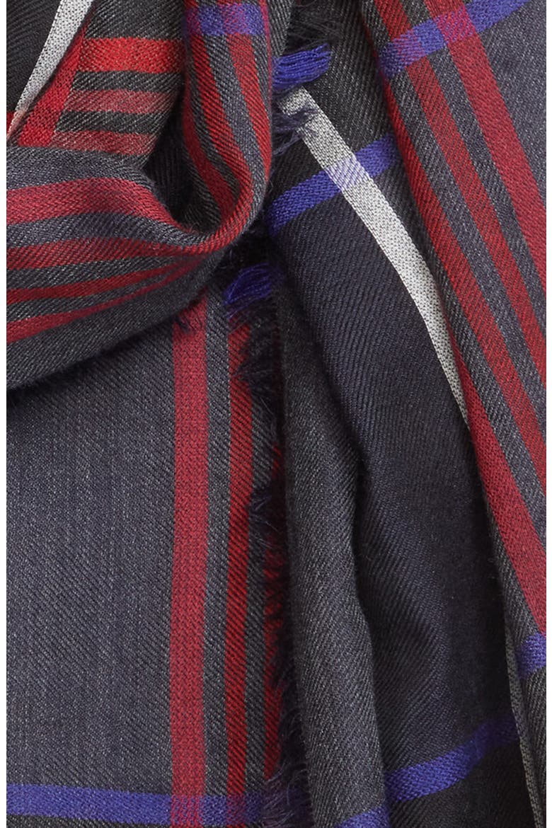 Orton Plaid Cashmere Fringe Scarf, Alternate, color, RU7703 NAVY