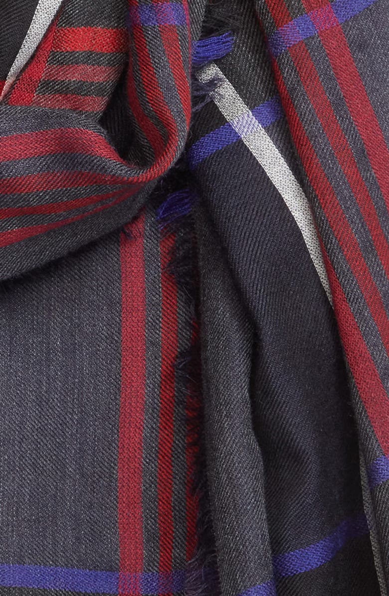 Johnstons of Elgin Orton Plaid Cashmere Fringe Scarf, Alternate, color, Ru7703 Navy