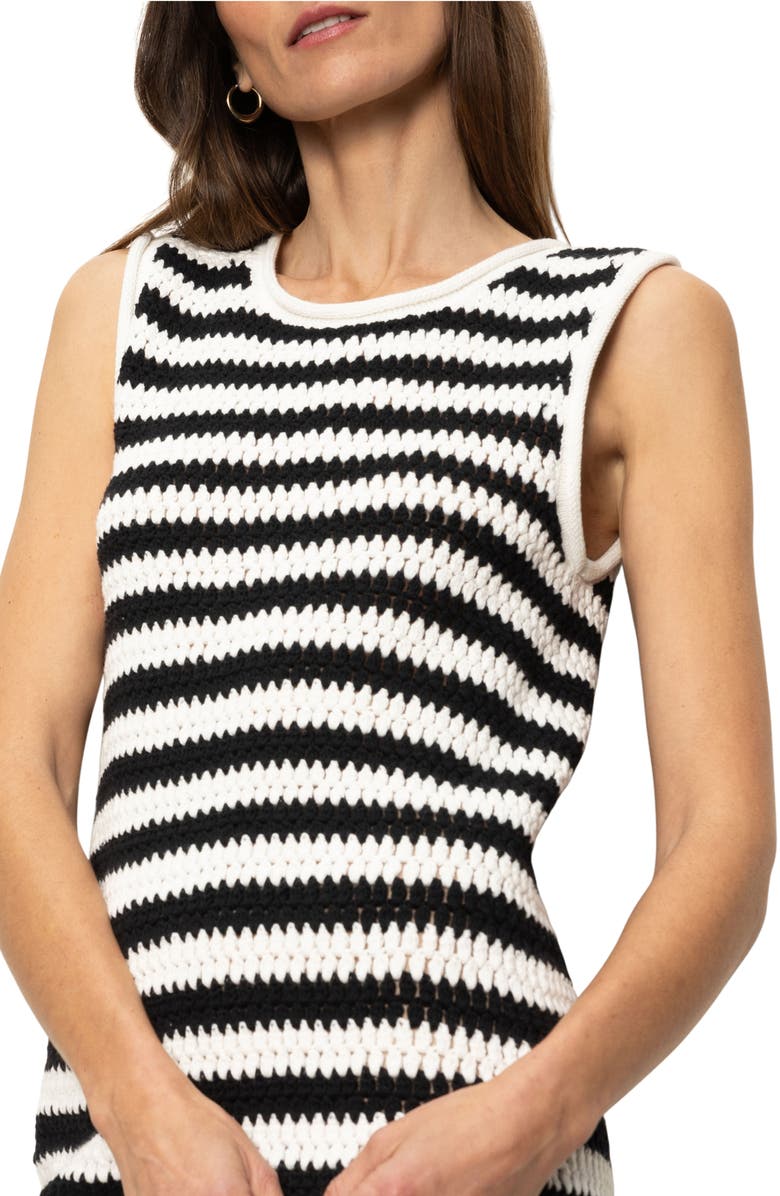 Sanctuary Summer Shell Knit Minidress, Alternate, color, Chalk / Black Stripe