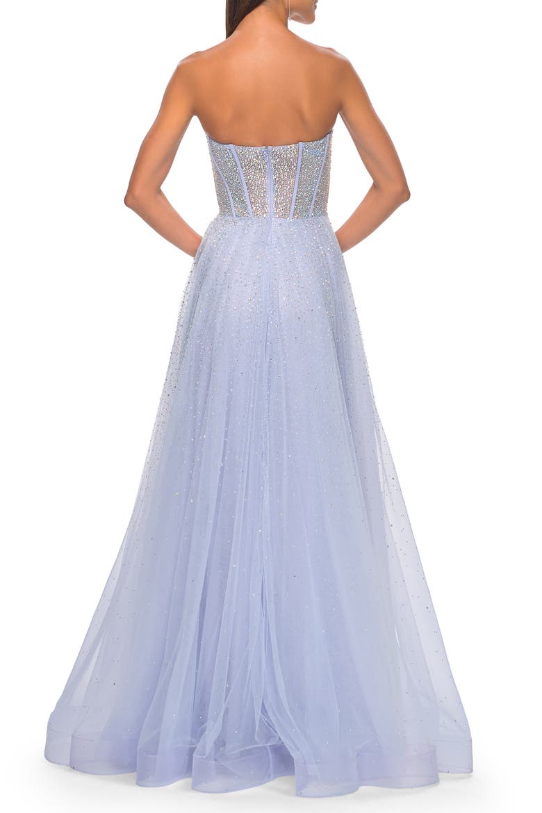 Rhinestone Embellished A-line Tulle Gown with Corset Top, Alternate, color, Light Periwinkle