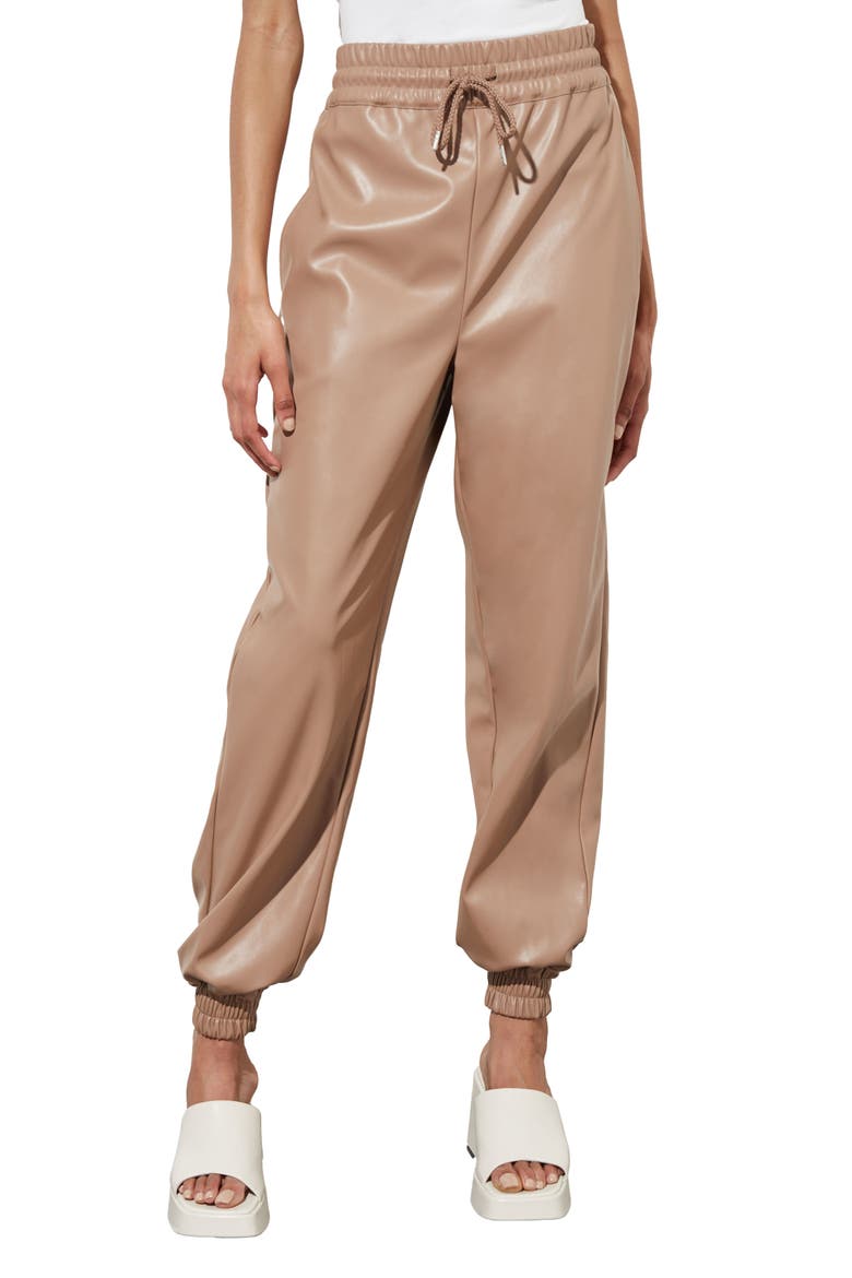 Faux Leather Joggers, Main, color, JAVA