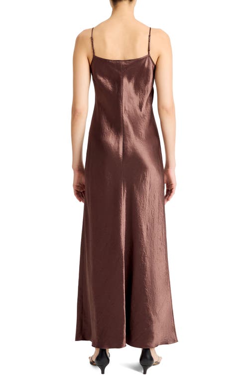 Vince Hammered Satin Maxi Slipdress In Chocolate