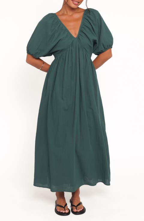 Sullivan Puff Sleeve Cotton Maxi Dress