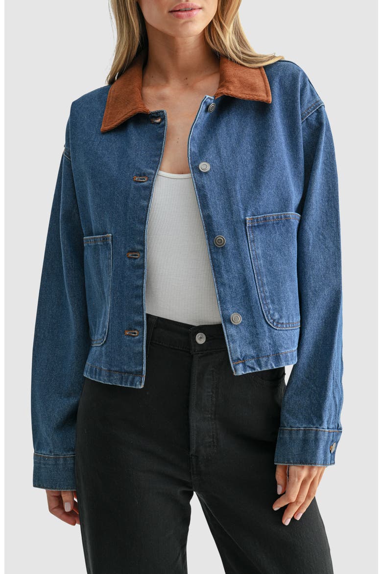Contrast Collar Denim Jacket, Main, color, DENIM