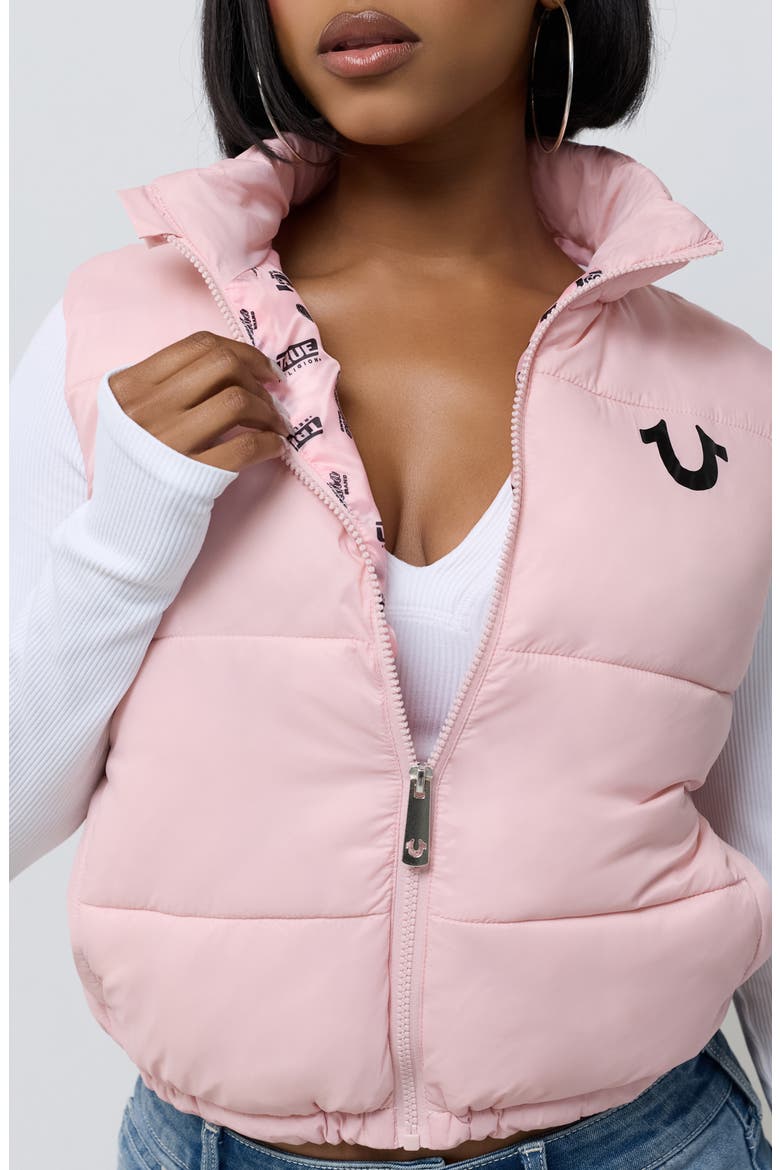 Logo Cropped Puffer Vest, Alternate, color, DULL PINK