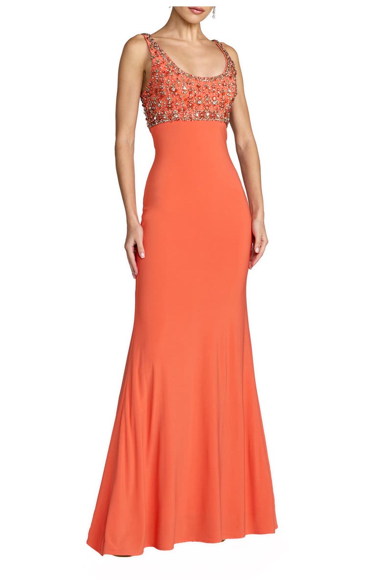 Mac Duggal Sleeveless Scoop Neck Embellished Jersey Gown, Main, color, Coral