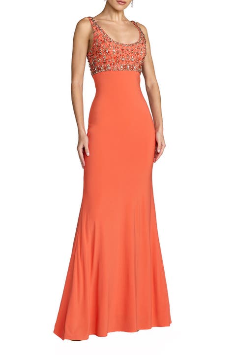 Sleeveless Scoop Neck Embellished Jersey Gown