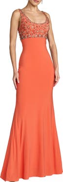 Mac Duggal Sleeveless Scoop Neck Embellished Jersey Gown