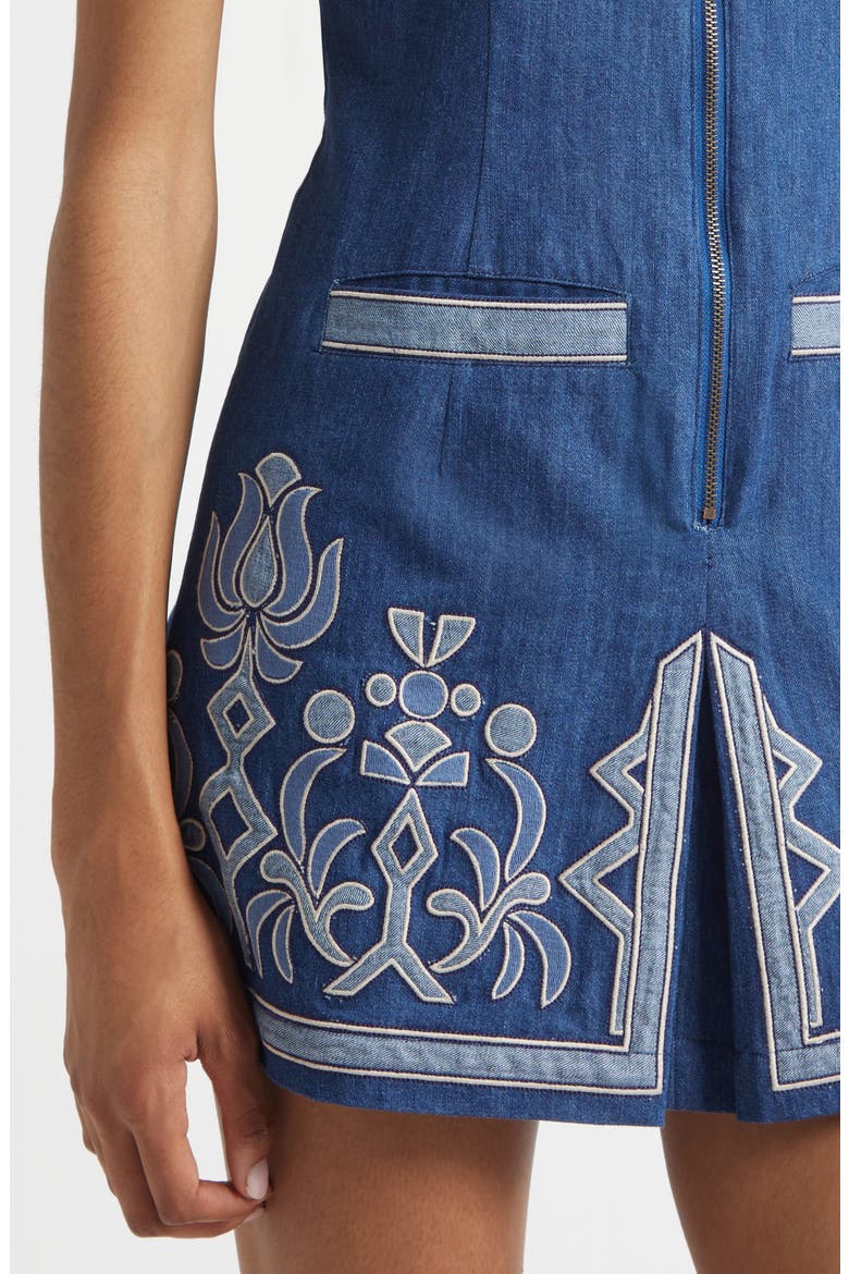Paulina Embroidered Sleeveless Denim Minidress, Alternate, color, TONAL EMBROIDERED DENIM