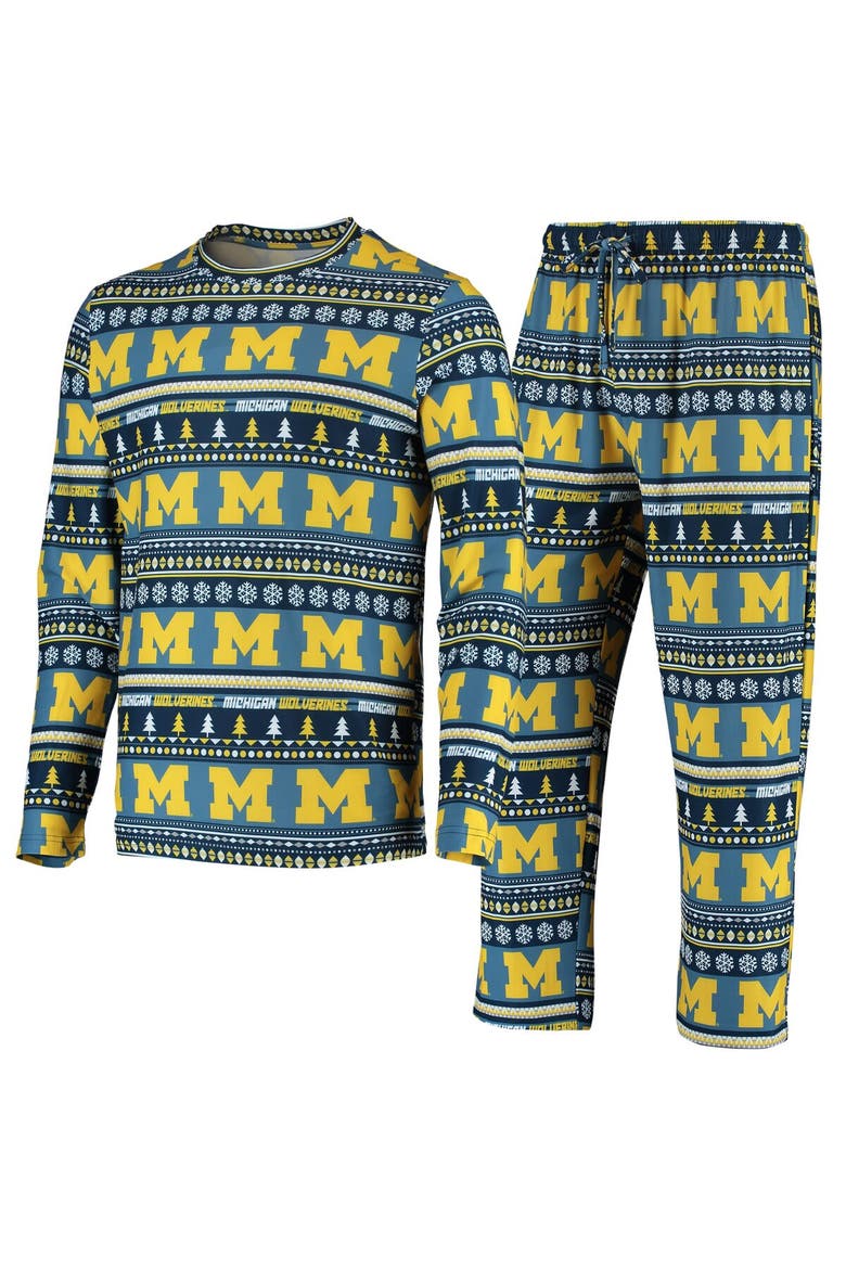 Men's Concepts Sport Navy Michigan Wolverines Ugly Sweater Knit Long Sleeve Top and Pant Set, Main, color, Navy