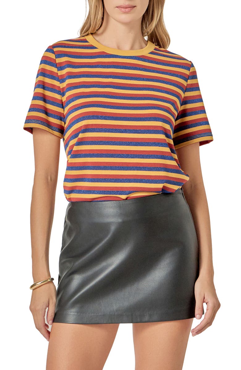 English Factory Sparkle Stripe T-Shirt, Main, color, Yellow