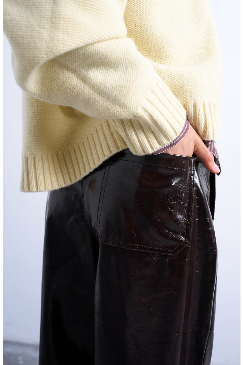 Pleat Front Straight Leg Faux Leather Pants, Alternate, color, BROWN