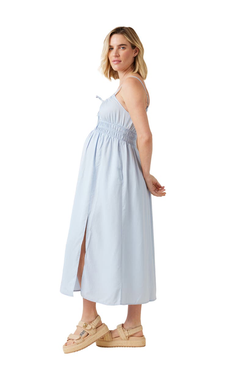 Ingrid & Isabel<sup>®</sup> Shirred Maternity/Nursing Midi Dress, Alternate, color, Sky