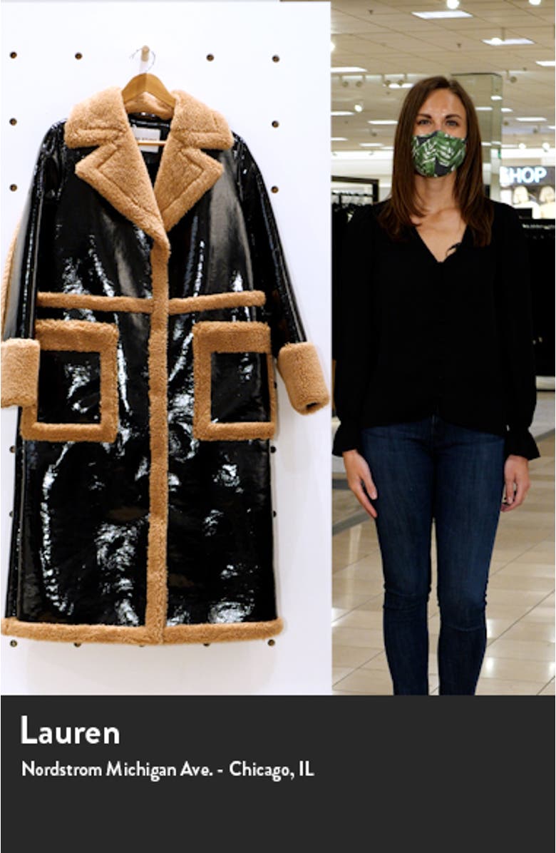 Aubrey Long Faux Patent Shearling Coat, sales video thumbnail