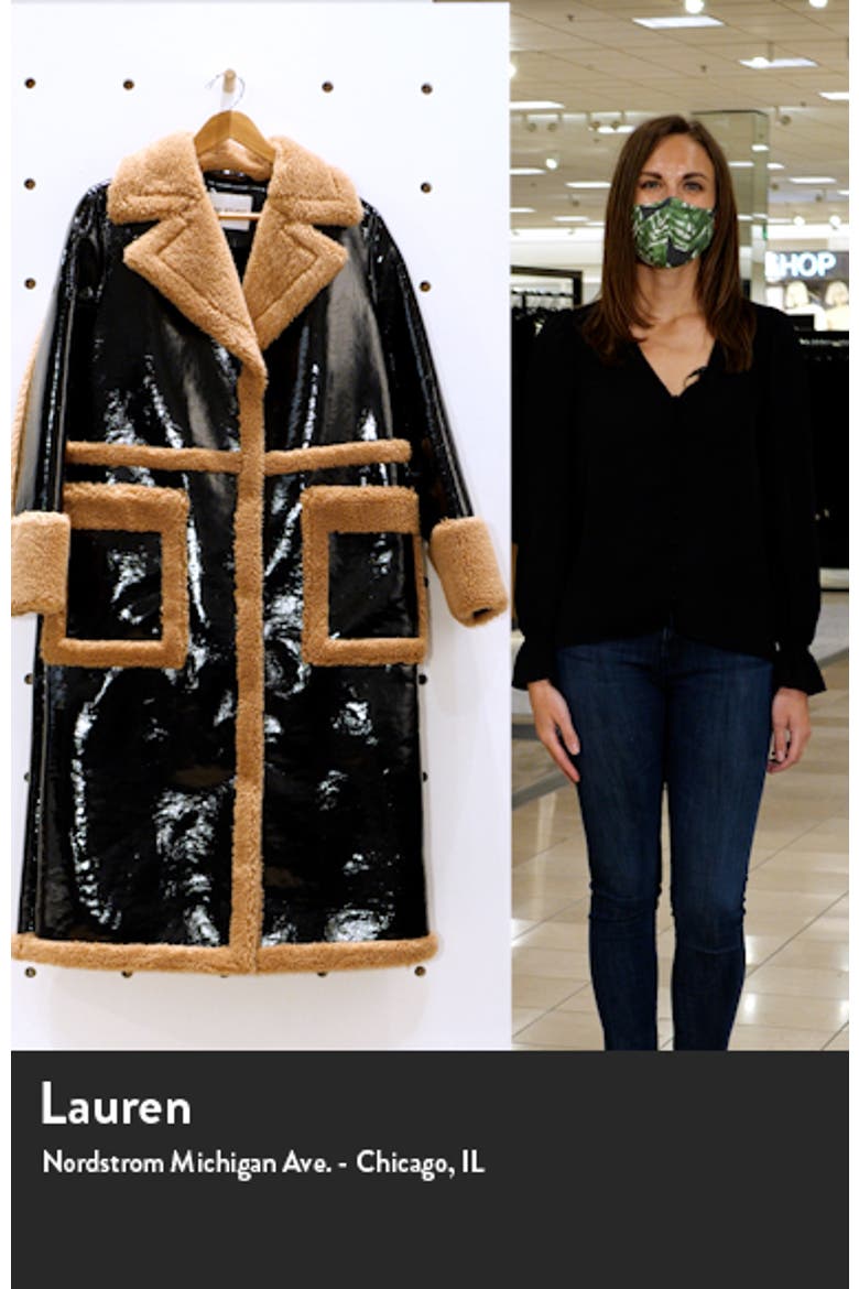 Aubrey Long Faux Patent Shearling Coat video