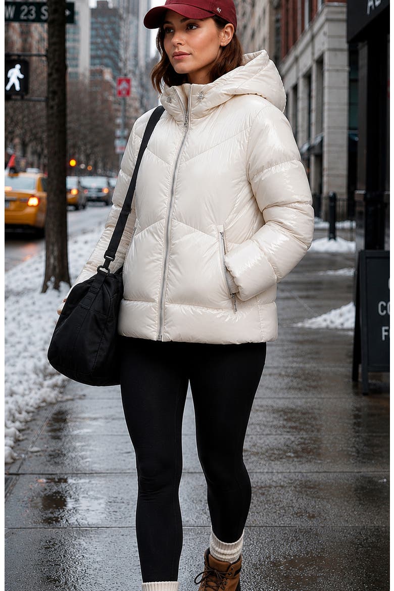 Water Resistant Hooded Puffer Jacket, Alternate, color, PASTEL PARCHMENT