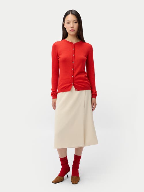 Gobi Mongolian Cashmere Cashmere-silk Crew Neck Cardigan In Red