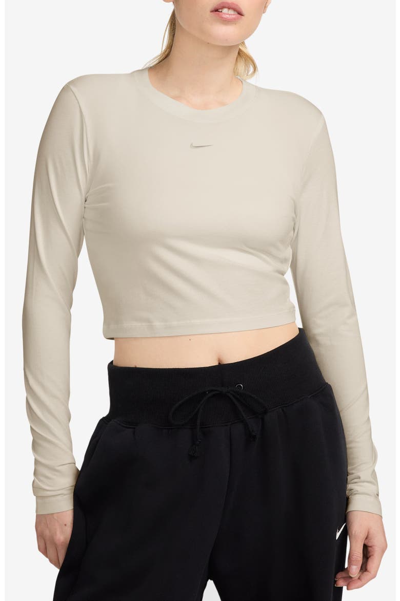 Sportswear Chill Knit Slim Long Sleeve Crop T-Shirt, Main, color, LIGHT OREWOOD BROWN