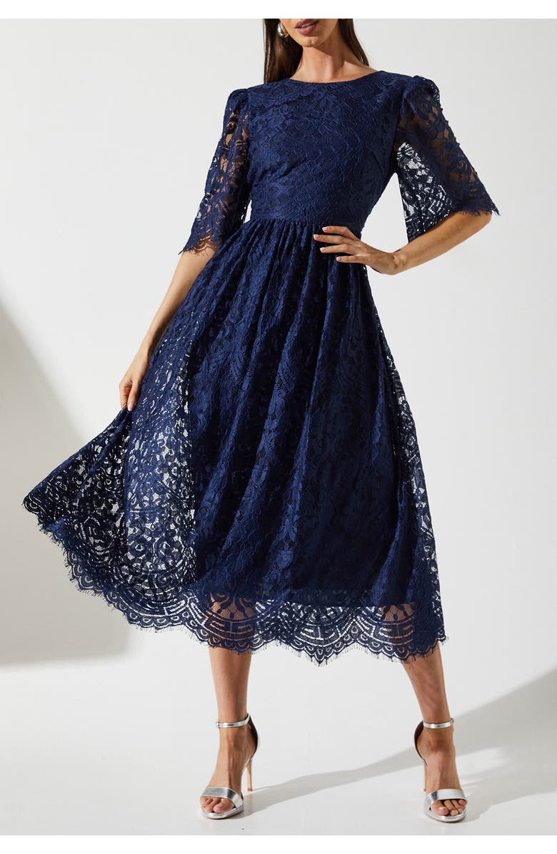 Coast Lace Short Sleeve Midi Dress, Alternate, color, Navy