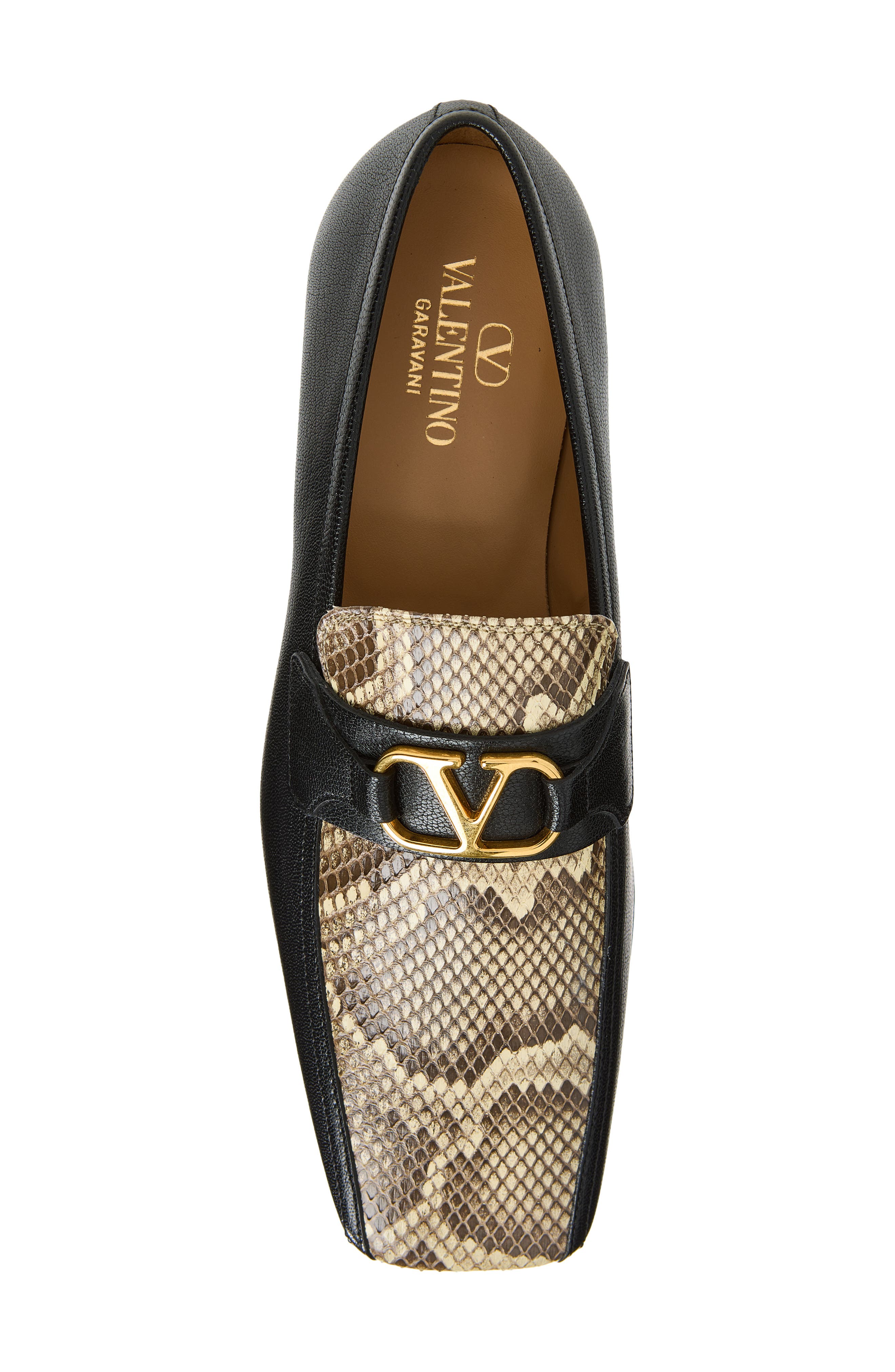 Valentino Garavani Signature VLOGO Python Embossed Loafer, Alternate, color, Black/ Cream