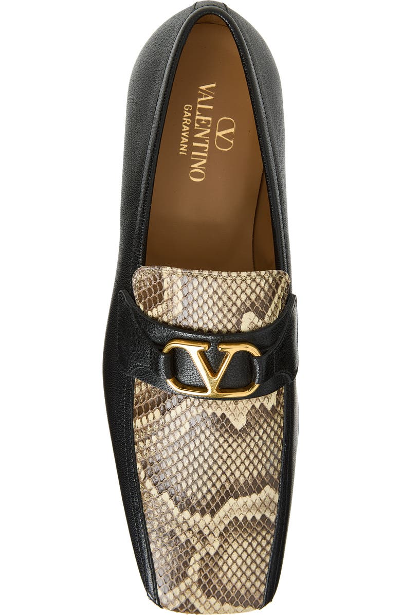 Valentino Garavani Signature VLOGO Python Embossed Loafer, Alternate, color, Black/ Cream
