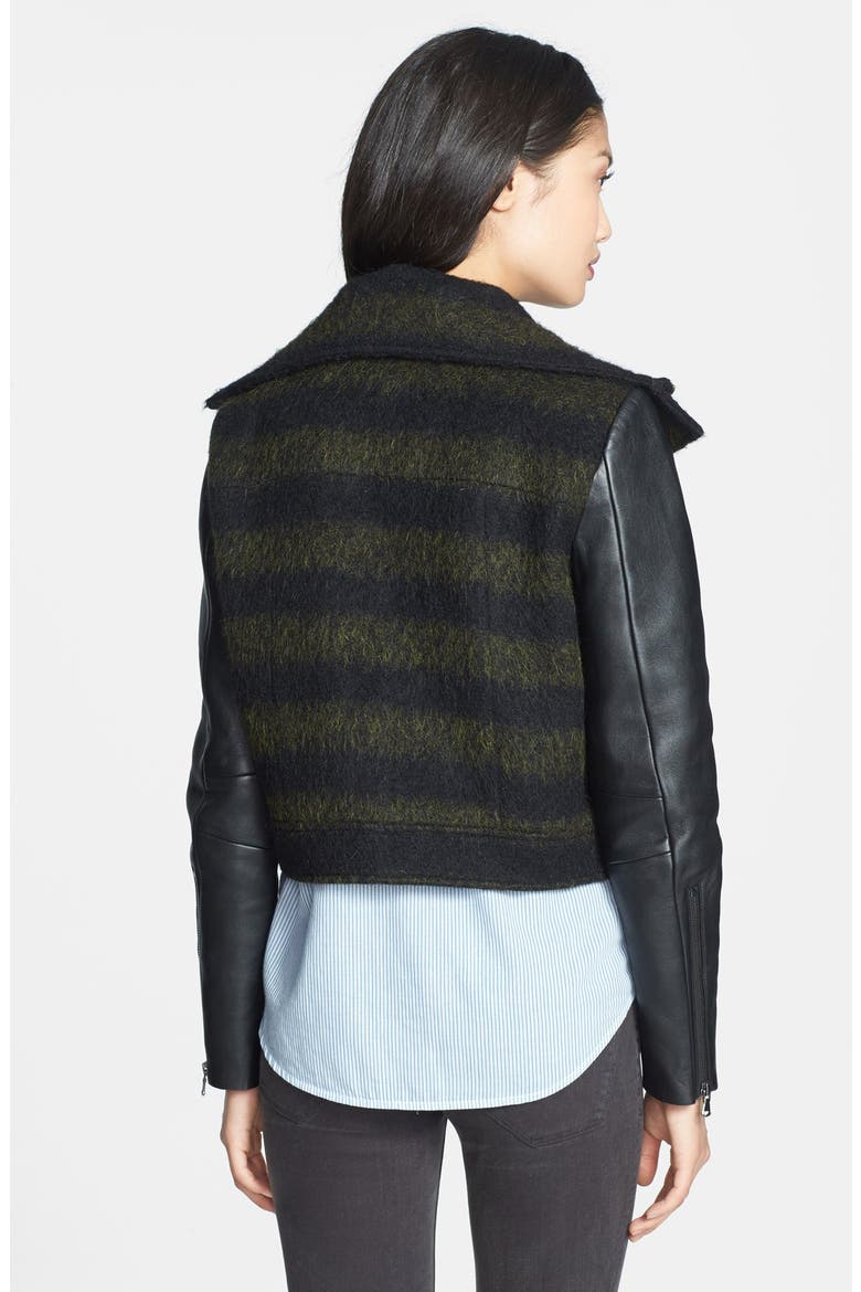 Crop Mixed Media Jacket, Alternate, color, GREEN/BLACK