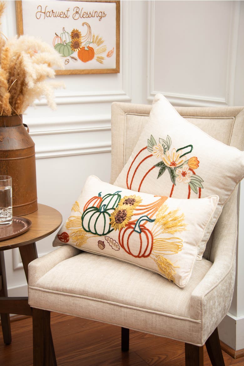 Autumn Fields Cornucopia Cotton Blend Mini Thanksgiving Accent Pillow 12" x 24", Alternate, color, Yellow