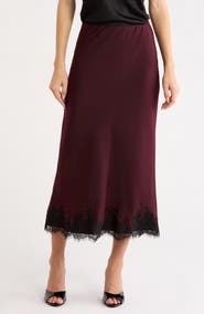 WAYF Vienna Lace Trim Satin Skirt